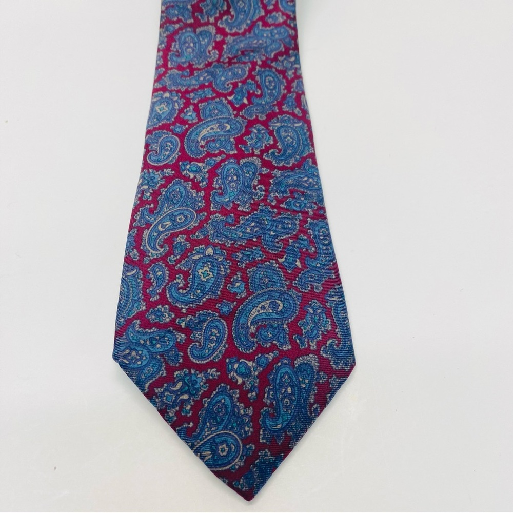 Kuppenheimer Silk Tie Blue Burgundy 59inches Made in USA Fabric Italy Classic